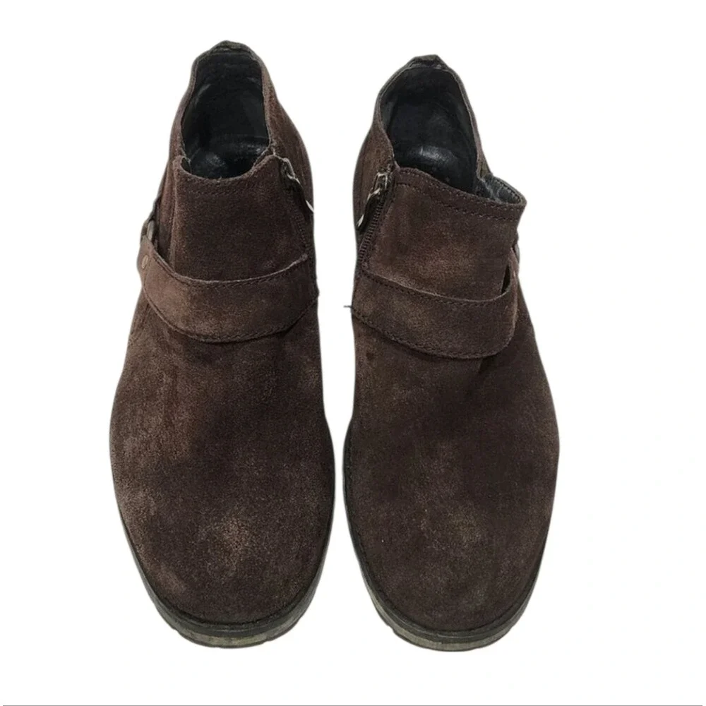 Donald Pliner Suede Leather Ankle Boots Brown Harness Buckle Moto Biker‎ Style 8